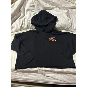 Old Navy black S 6/7 kind vibes hooded black French terry crop sweatshirt nwot